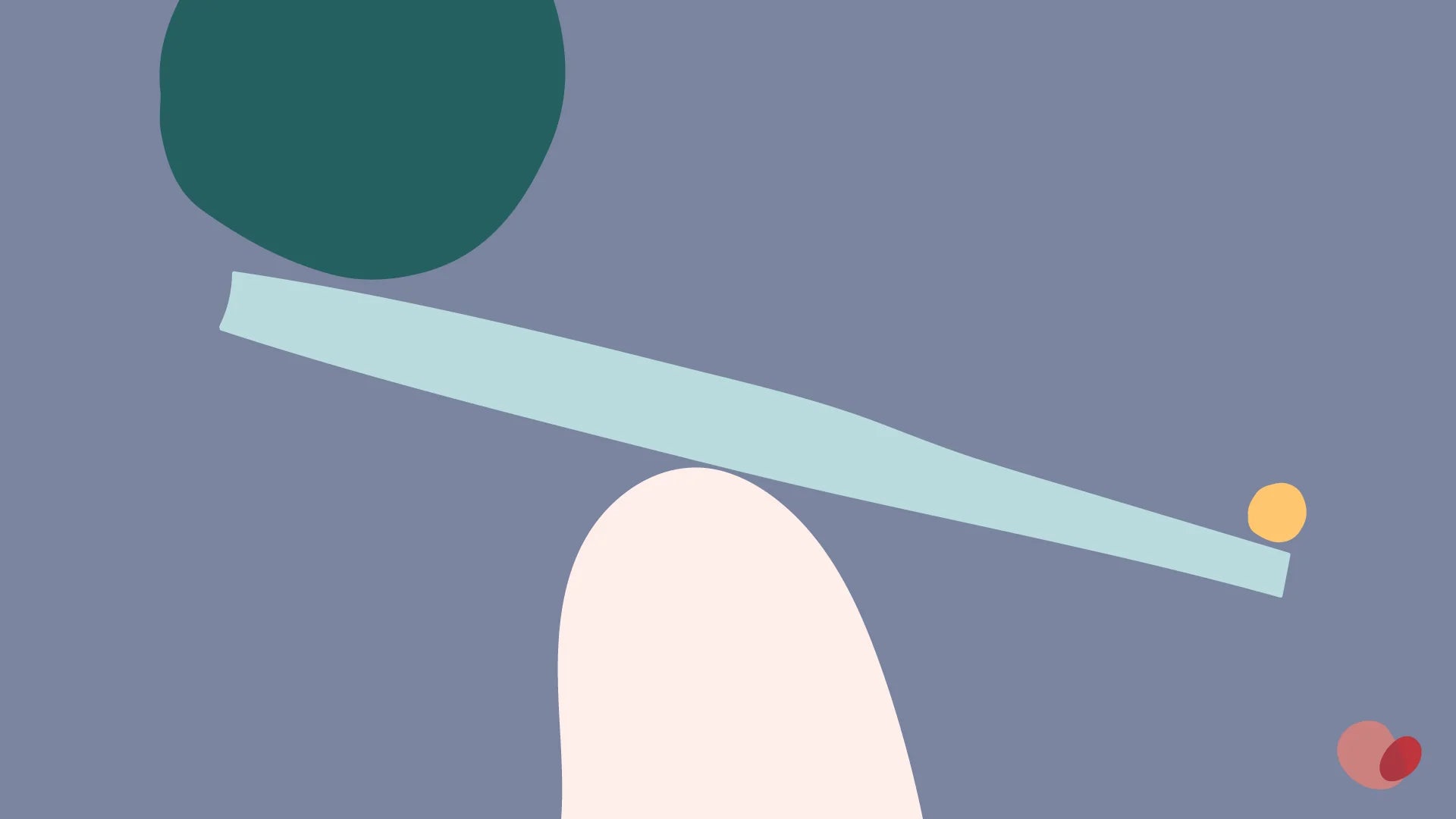 an unbalanced seesaw with a large green ball on the right and a small yellow ball on the left