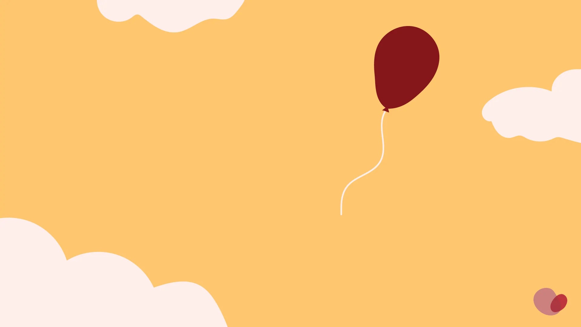 a dark red balloon with a white string floats in the sky