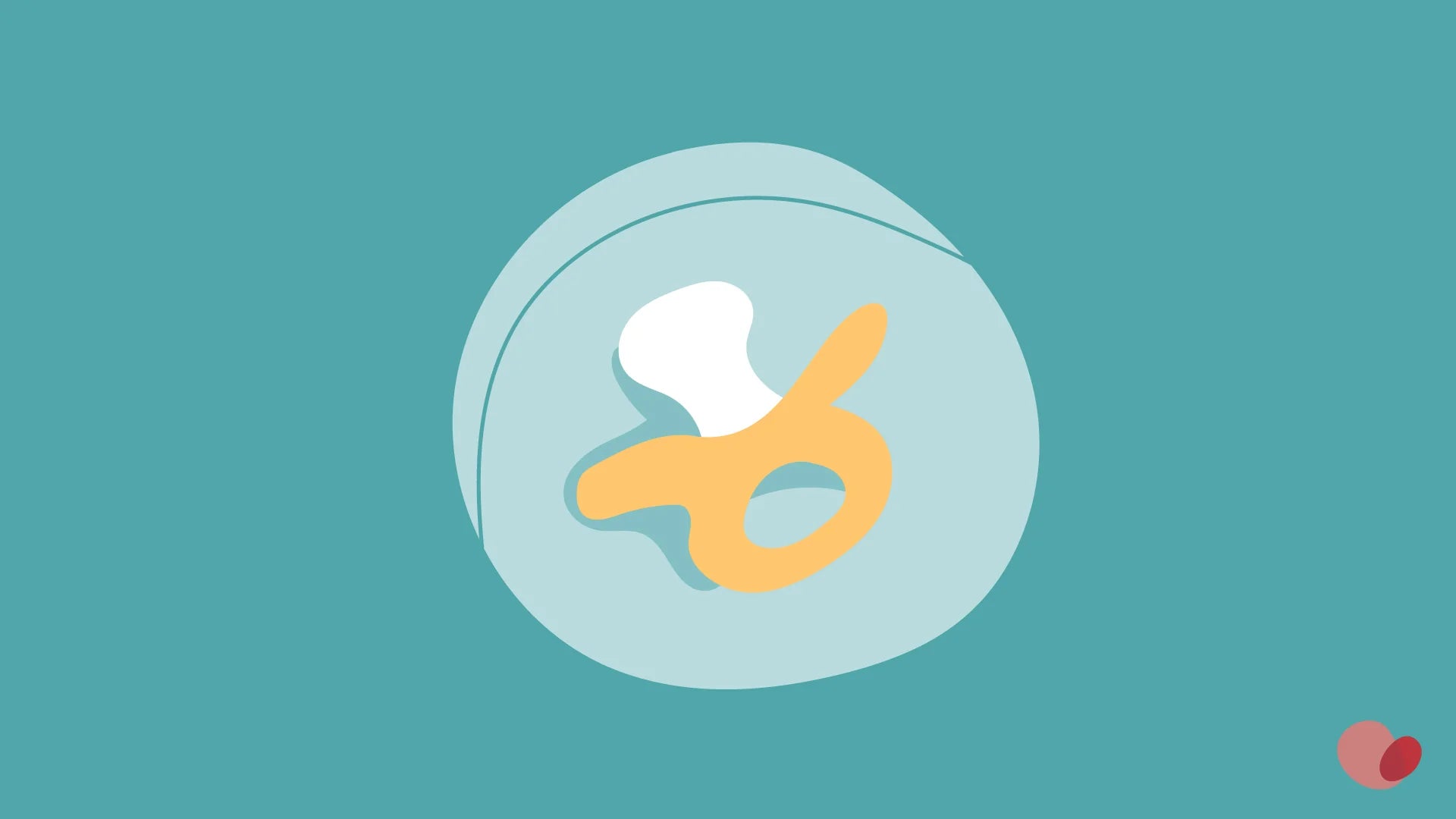 a pacifier encased within a bubble against a teal background